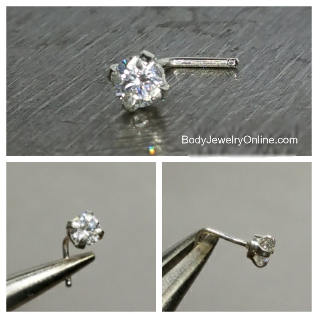 Nose Ring Stud Post w/ 3mm SWAROVSKI Crystal w/ Sterling Silver (Stamped) or 14k Yellow Gold Filled L-Post - White Clear Sparkly Crystal