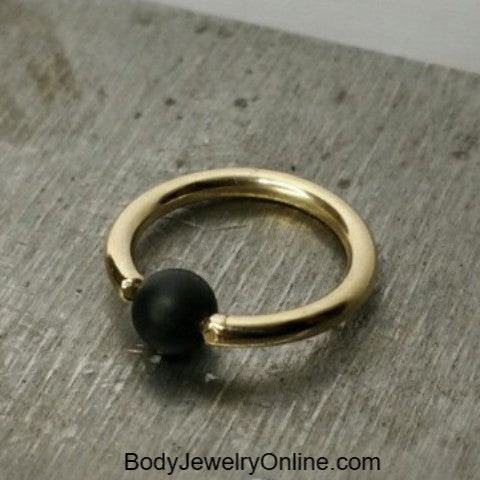 Onyx Matte Captive Bead Ring CBR - 16 ga Hoop - 14k Gold or Platinum