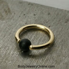 Onyx Matte Captive Bead Ring CBR - 16 ga Hoop - 14k Gold or Platinum