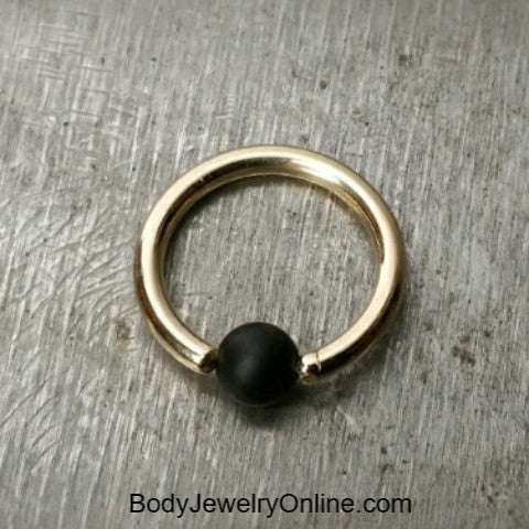 Onyx Matte Captive Bead Ring - 14 ga Hoop - 14k Gold (Y, W, or R), Sterling Silver, or Platinum