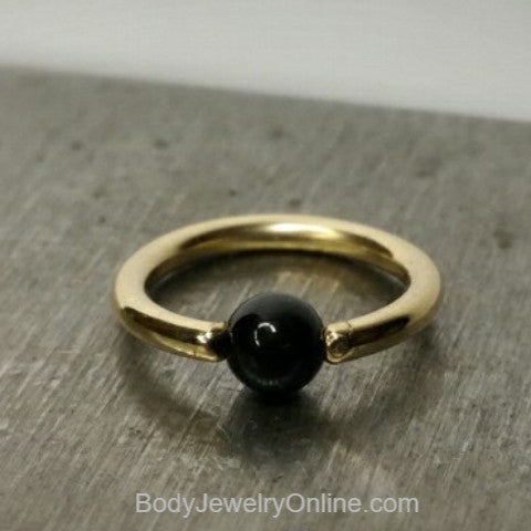 Onyx Smooth Captive Bead Ring - 14 ga Hoop - 14k Gold (Y, W, or R), Sterling Silver, or Platinum