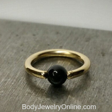 Onyx Smooth Captive Bead Ring CBR - 16 ga Hoop - 14k Gold or Platinum
