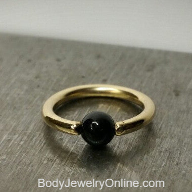 Onyx Smooth Captive Bead Ring - 16 ga Hoop - 14k Gold (Y, W, or R), Sterling Silver, or Platinum