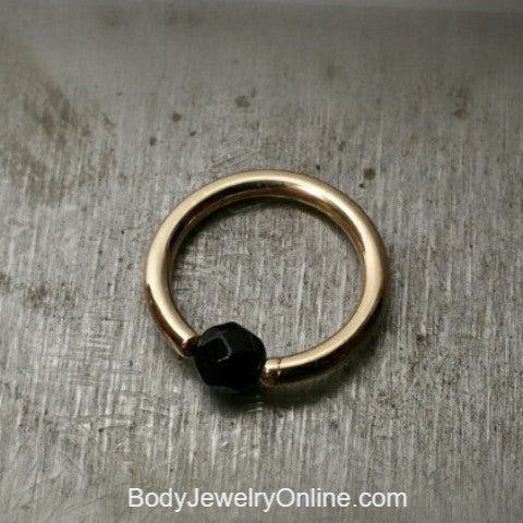 Onyx Faceted Captive Bead Ring - 14 ga Hoop - 14k Gold (Y, W, or R), Sterling Silver, or Platinum