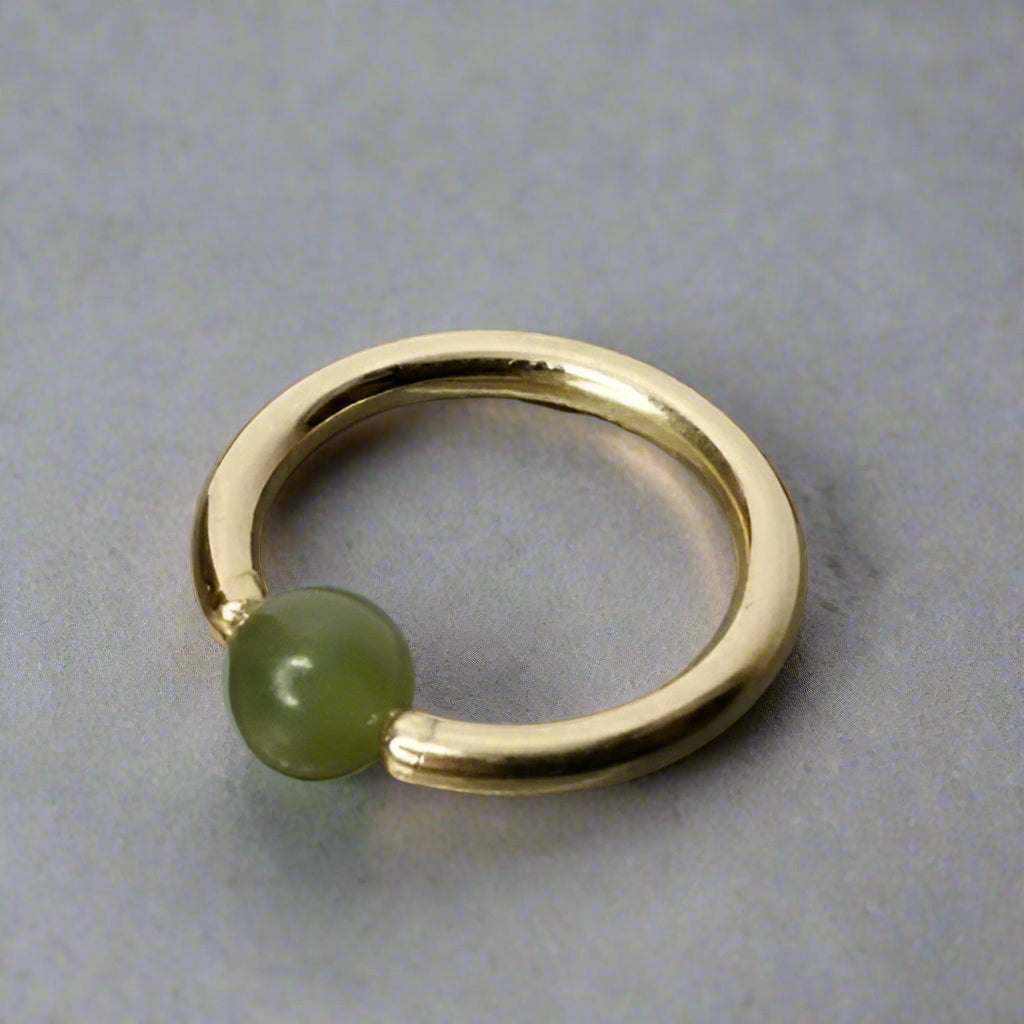 Jade Captive Bead Ring - 14 ga Hoop - 14k Gold (Y, W, or R), Sterling Silver, or Platinum