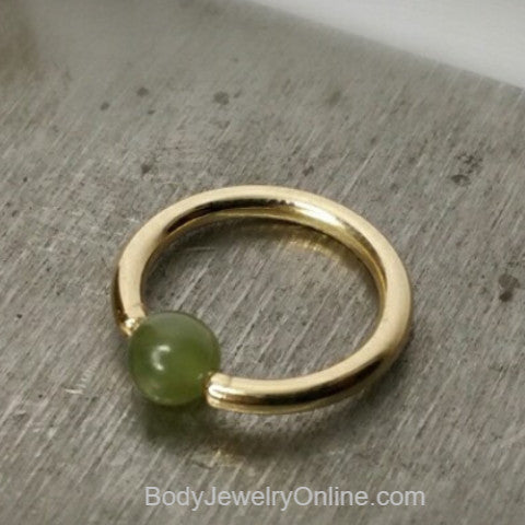 Jade Captive Bead Ring - 16 ga Hoop - 14k Gold (Y, W, or R), Sterling Silver, or Platinum