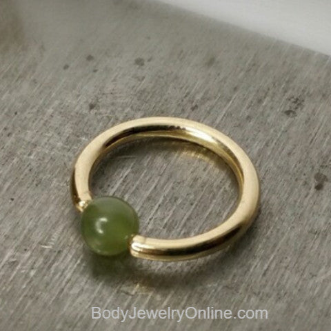 Jade Captive Bead Ring CBR - 16 ga Hoop - 14k Gold or Platinum
