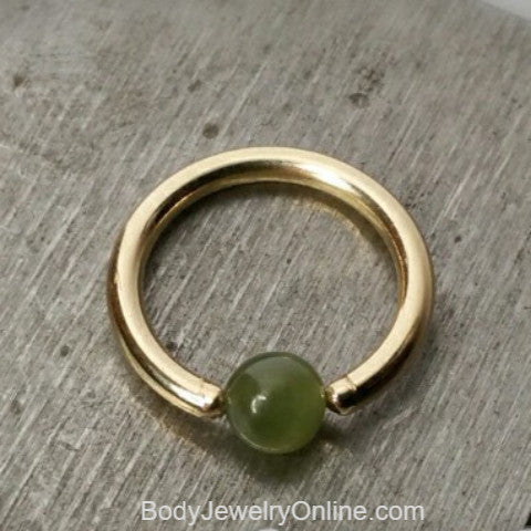 Jade Captive Bead Ring - 14 ga Hoop - 14k Gold (Y, W, or R), Sterling Silver, or Platinum