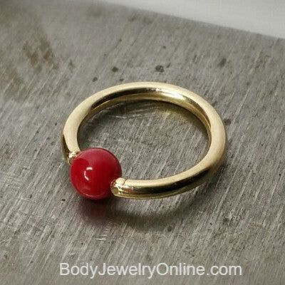 4mm Bamboo Coral Captive Bead Ring - 16ga Hoop - 14k Gold (Y, W, or R), Sterling Silver, or Platinum