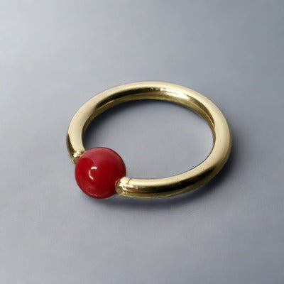 4mm Bamboo Coral Captive Bead Ring - 14 ga Hoop - 14k Gold (Y, W, or R), Sterling Silver, or Platinum