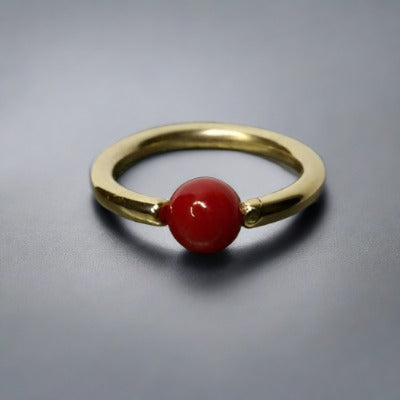 4mm Bamboo Coral Captive Bead Ring - 14 ga Hoop - 14k Gold (Y, W, or R), Sterling Silver, or Platinum
