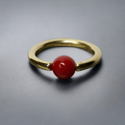4mm Bamboo Coral Captive Bead Ring CBR - 14 ga Hoop - 14k Gold or Platinum