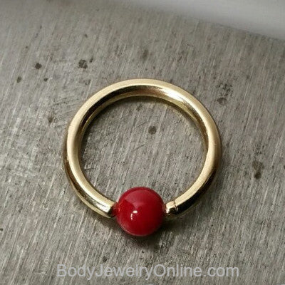 4mm Bamboo Coral Captive Bead Ring - 16ga Hoop - 14k Gold (Y, W, or R), Sterling Silver, or Platinum