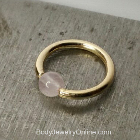 Rose Quartz Captive Bead Ring - 14 ga Hoop - 14k Gold (Y, W, or R), Sterling Silver, or Platinum