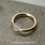 Rose Quartz Captive Bead Ring CBR - 14 ga Hoop - 14k Gold or Platinum