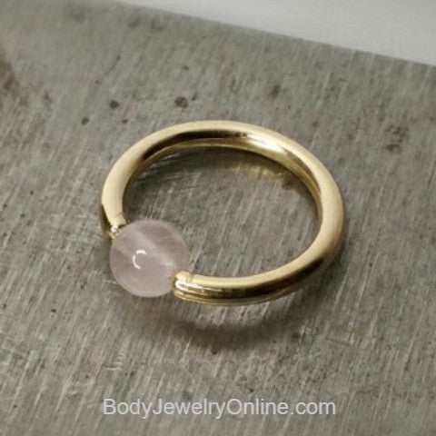 Rose Quartz Captive Bead Ring CBR - 16 ga Hoop - 14k Gold or Platinum