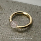 Rose Quartz Captive Bead Ring CBR - 16 ga Hoop - 14k Gold or Platinum