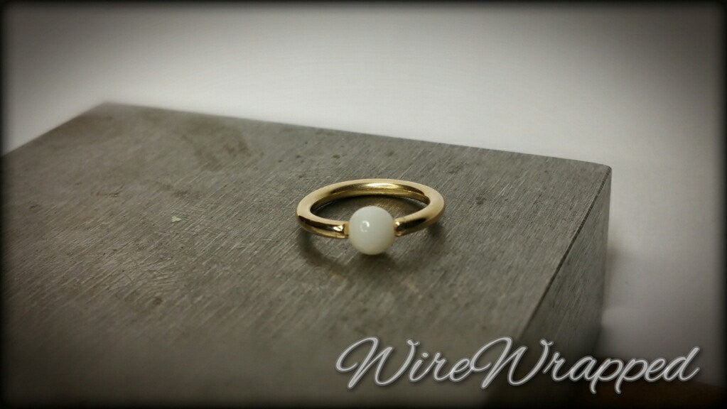White Agate Captive Bead Ring - 14 ga Hoop - 14k Gold (Y, W, or R), Sterling Silver, or Platinum
