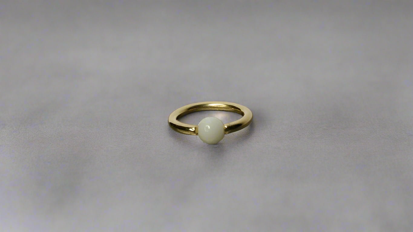 White Agate Captive Bead Ring - 14 ga Hoop - 14k Gold (Y, W, or R), Sterling Silver, or Platinum