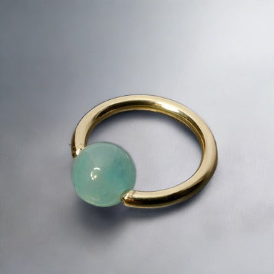 4mm Amazonite Captive Bead Ring - 16 ga Hoop - 14k Gold (Y, W, or R), Sterling Silver, or Platinum