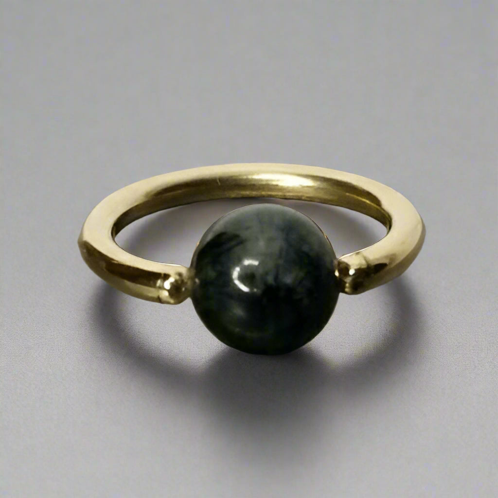 Quartz / Tourmaline Dark Captive Bead Ring - 14 ga Hoop - 14k Gold (Y, W, or R), Sterling Silver, or Platinum