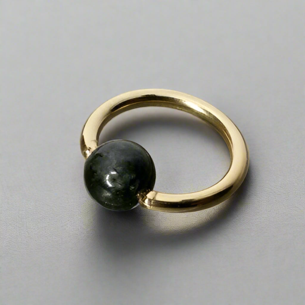 Quartz / Tourmaline Dark Captive Bead Ring - 14 ga Hoop - 14k Gold (Y, W, or R), Sterling Silver, or Platinum