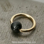 Quartz / Tourmaline Dark Captive Bead Ring CBR - 16 ga Hoop - 14k Gold or Platinum