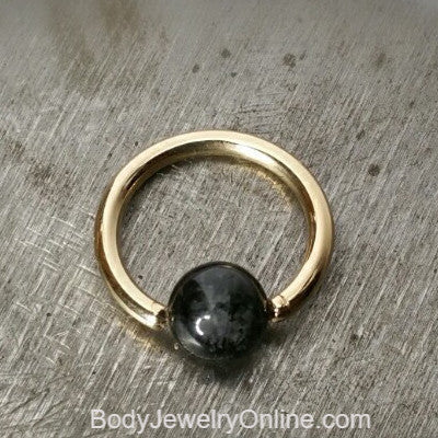 Quartz / Tourmaline Dark Captive Bead Ring - 14 ga Hoop - 14k Gold (Y, W, or R), Sterling Silver, or Platinum