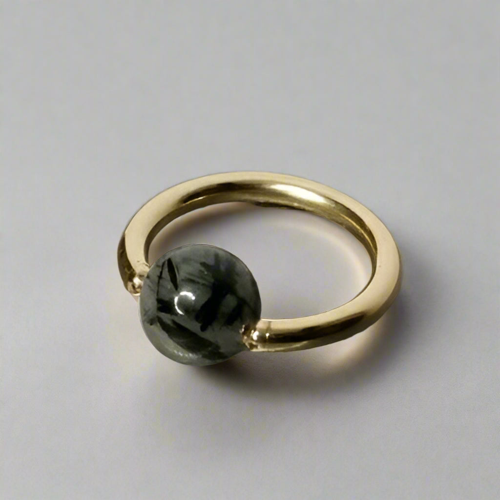 Quartz / Tourmaline Medium Captive Bead Ring - 14 gauge Hoop - 14k Gold (Y, W, or R), Sterling Silver, or Platinum