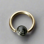 Quartz / Tourmaline Medium Captive Bead Ring - 14 gauge Hoop - 14k Gold (Y, W, or R), Sterling Silver, or Platinum
