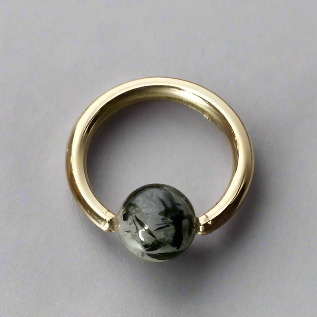 Quartz / Tourmaline Medium Captive Bead Ring - 14 gauge Hoop - 14k Gold (Y, W, or R), Sterling Silver, or Platinum