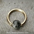 Quartz / Tourmaline Medium Captive Bead Ring CBR - 16 gauge Hoop - 14k Gold or Platinum