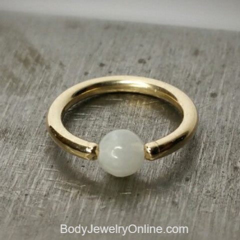 Moonstone Captive Bead Ring -14 ga Hoop - 14k Gold (Y, W, or R), Sterling Silver, or Platinum