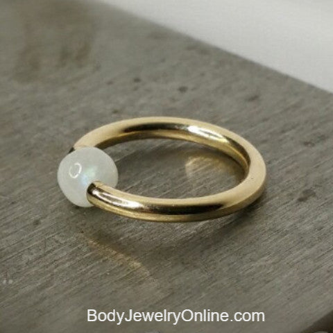 Moonstone Captive Bead Ring -16 ga Hoop - 14k Gold (Y, W, or R), Sterling Silver, or Platinum