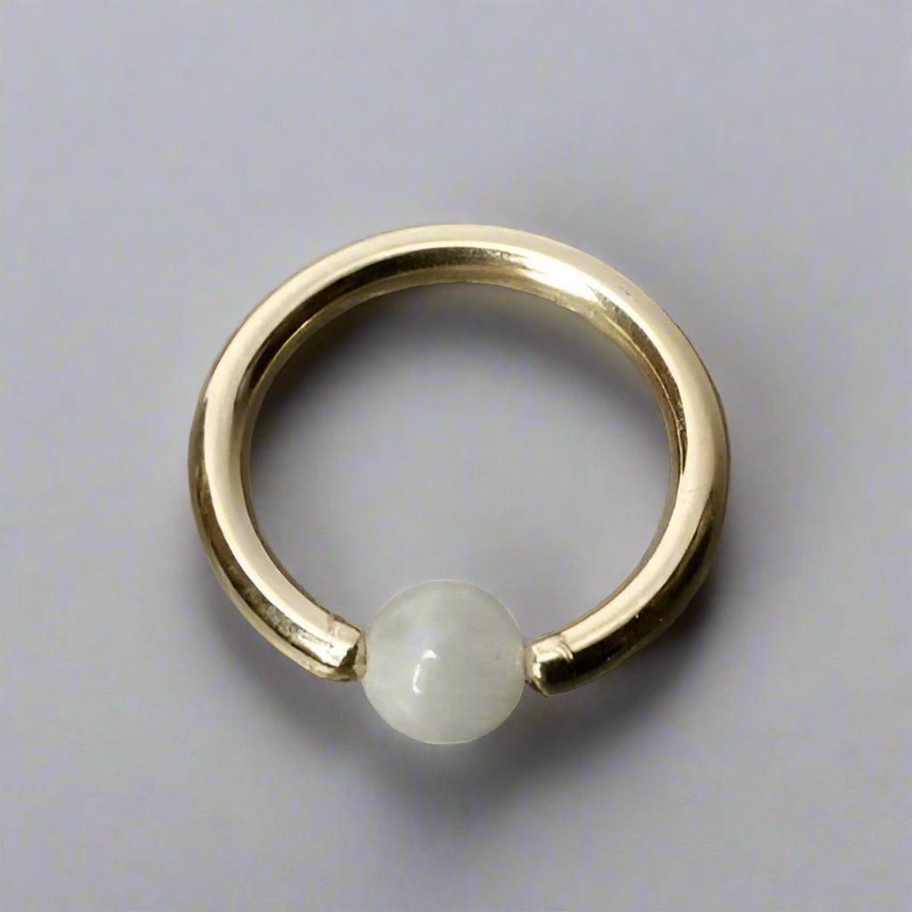 Moonstone Captive Bead Ring -14 ga Hoop - 14k Gold (Y, W, or R), Sterling Silver, or Platinum