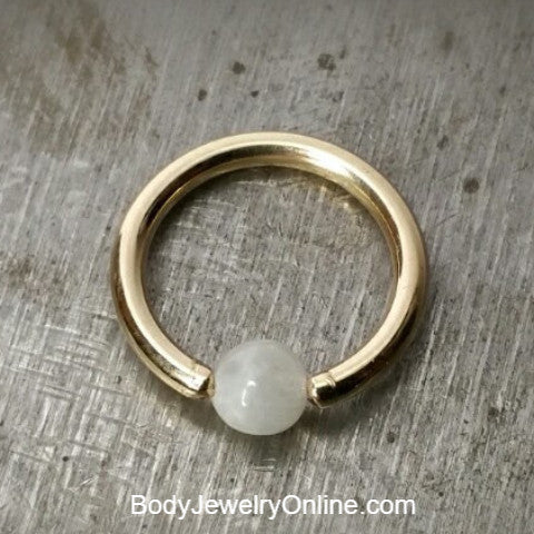 Moonstone Captive Bead Ring -14 ga Hoop - 14k Gold (Y, W, or R), Sterling Silver, or Platinum