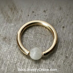Moonstone Captive Bead Ring CBR -16 ga Hoop - 14k Gold or Platinum