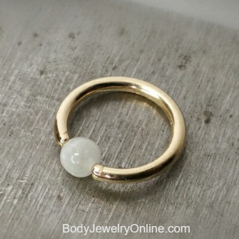 Moonstone Captive Bead Ring -14 ga Hoop - 14k Gold (Y, W, or R), Sterling Silver, or Platinum
