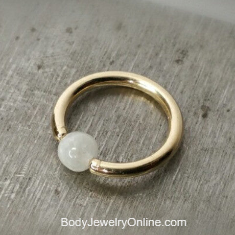 Moonstone Captive Bead Ring -16 ga Hoop - 14k Gold (Y, W, or R), Sterling Silver, or Platinum