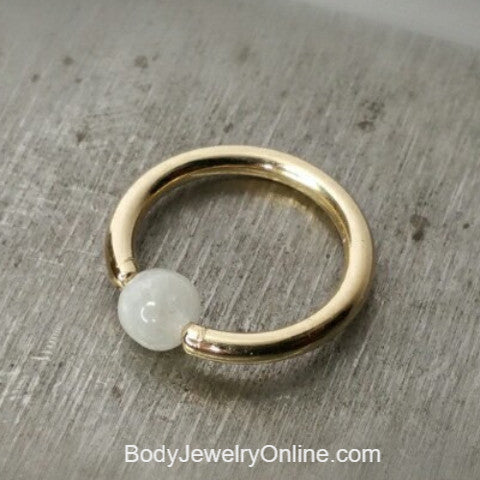 Moonstone Captive Bead Ring CBR -16 ga Hoop - 14k Gold or Platinum