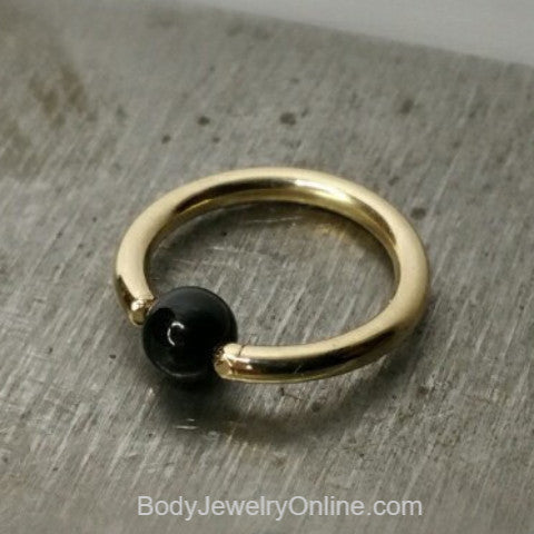 Onyx Smooth Captive Bead Ring - 14 ga Hoop - 14k Gold (Y, W, or R), Sterling Silver, or Platinum