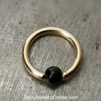Onyx Smooth Captive Bead Ring CBR - 14 ga Hoop - 14k Gold or Platinum