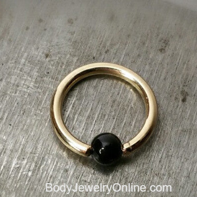 Onyx Smooth Captive Bead Ring - 16 ga Hoop - 14k Gold (Y, W, or R), Sterling Silver, or Platinum