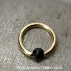 Onyx Smooth Captive Bead Ring CBR - 16 ga Hoop - 14k Gold or Platinum