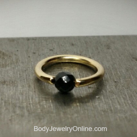 Onyx Faceted Captive Bead Ring - 14 ga Hoop - 14k Gold (Y, W, or R), Sterling Silver, or Platinum