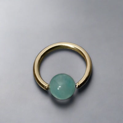 4mm Amazonite Captive Bead Ring - 14 ga Hoop - 14k Gold (Y, W, or R), Sterling Silver, or Platinum