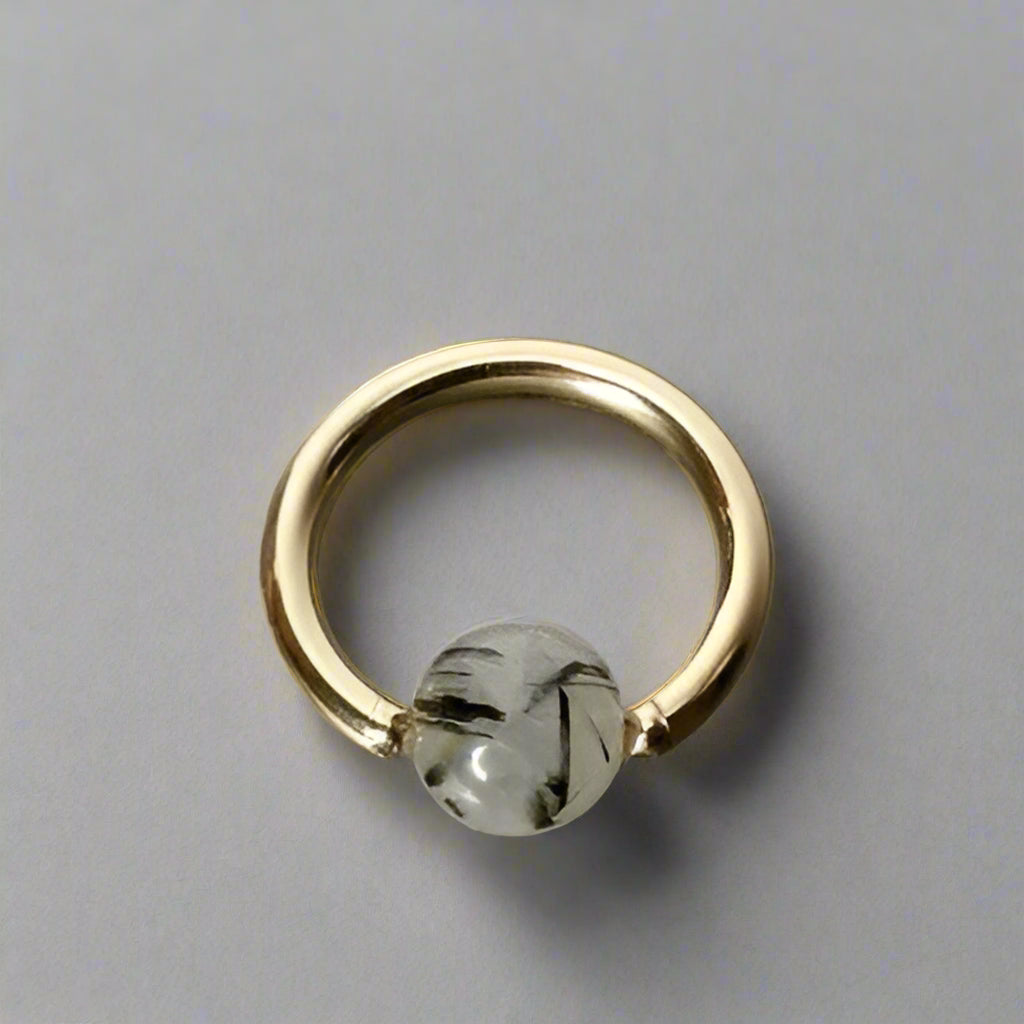 Quartz / Tourmaline Light Captive Bead Ring - 16 ga Hoop - 14k Gold (Y, W, or R), Sterling Silver, or Platinum