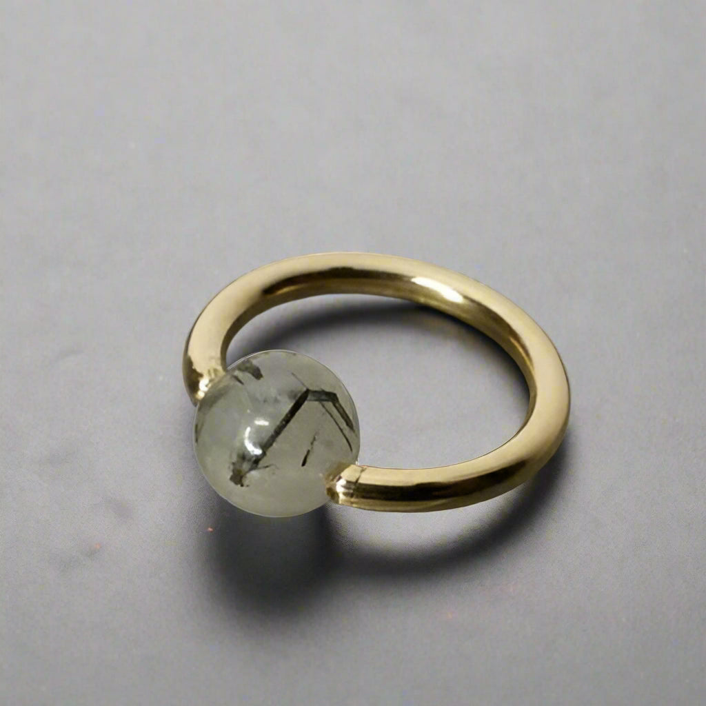 Quartz / Tourmaline Light Captive Bead Ring - 16 ga Hoop - 14k Gold (Y, W, or R), Sterling Silver, or Platinum