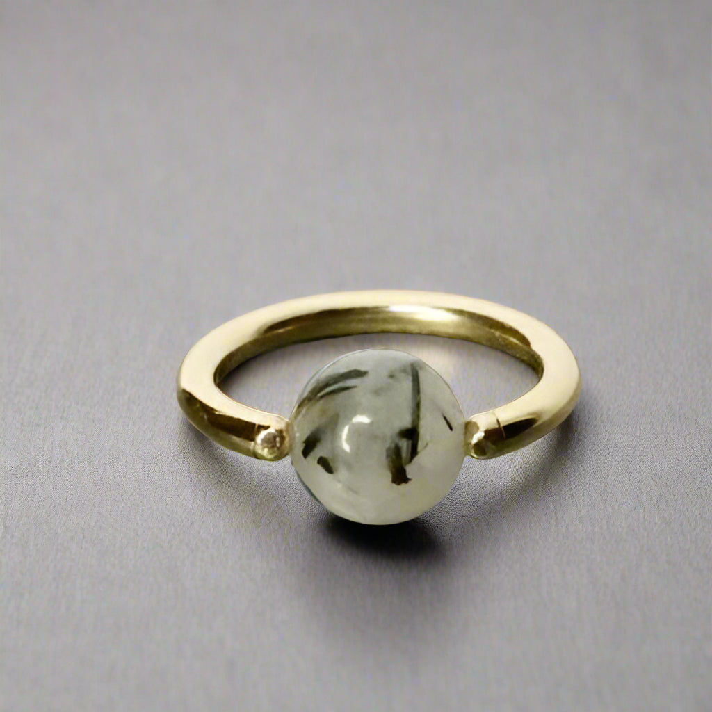 Quartz / Tourmaline Light Captive Bead Ring - 16 ga Hoop - 14k Gold (Y, W, or R), Sterling Silver, or Platinum