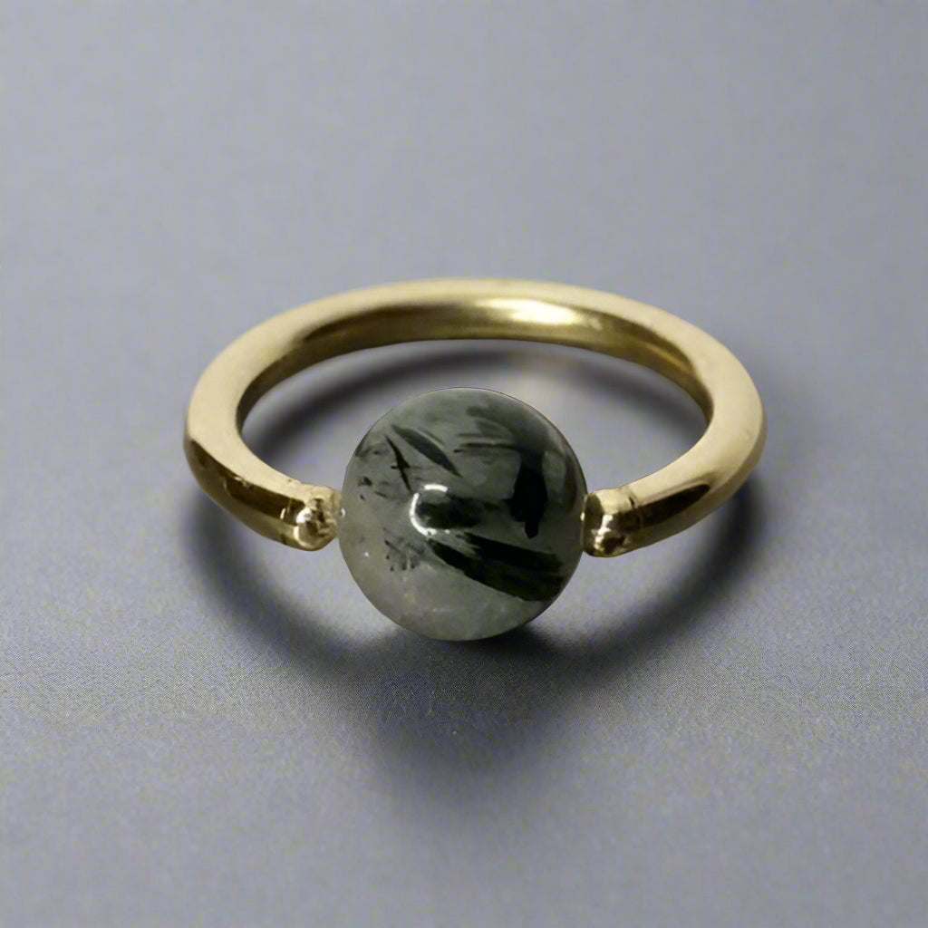 Quartz / Tourmaline Medium Captive Bead Ring - 14 gauge Hoop - 14k Gold (Y, W, or R), Sterling Silver, or Platinum